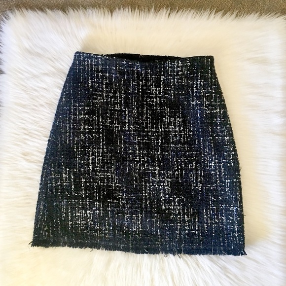 Ann Taylor Dresses & Skirts - Ann Taylor Navy Metallic Tweed Fringe Skirt
